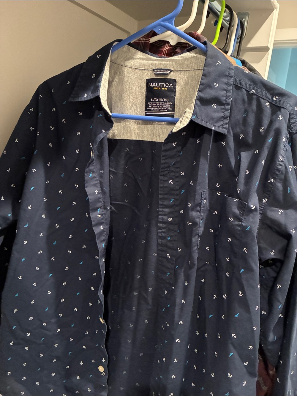 Nautica Navy Button-Front Lightweight Shirt Jacket with Anchor Print